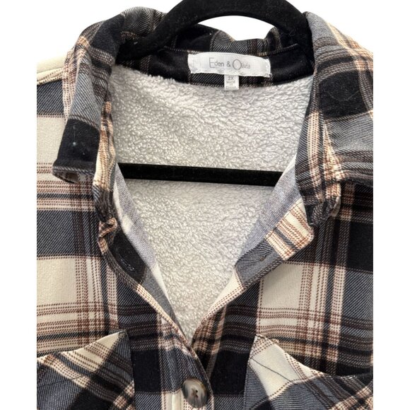 Eden & Olivia Shirt/Jacket  Womens Plaid Button-Up Fleece Lined 2X Black/Beige - Picture 5 of 6